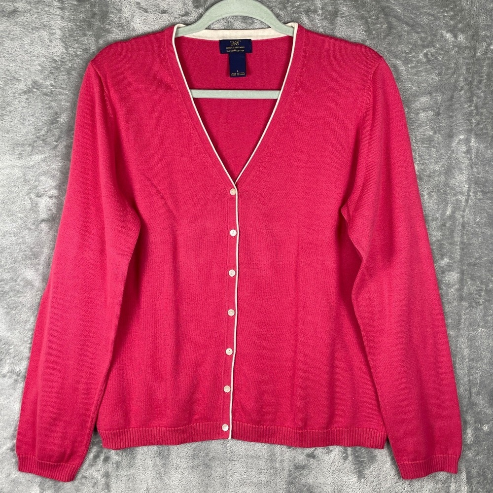 Brooks Brothers Classic Button Up Cardigan Women Large Pink Supima Cotton Staple